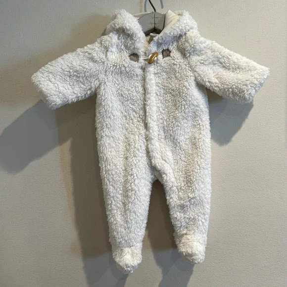 Janie & Jack Baby Faux-Fur‎ Hooded Ivory bunter W/Snap Closure Sz 0-3 months