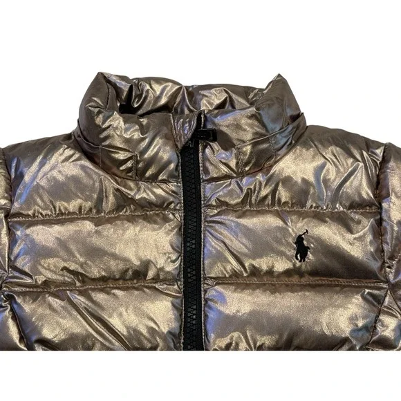 Polo Ralph Lauren Kids Puffer Jacket‎ Coat 4T Zip Snap Gold Metallic Logo