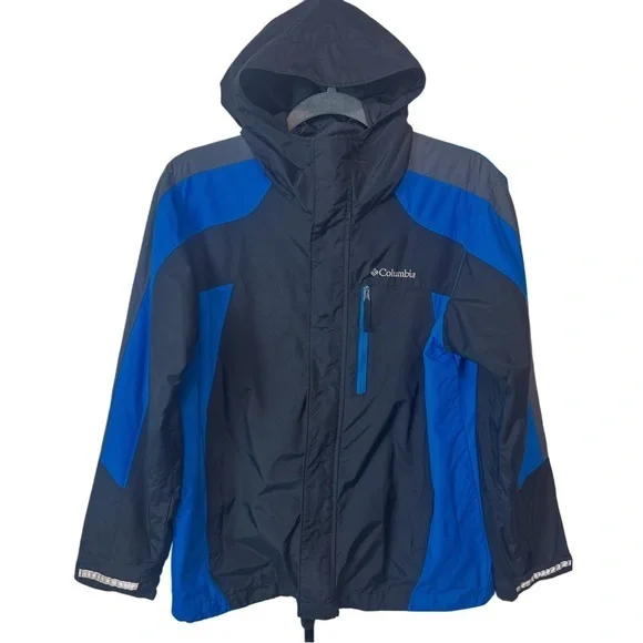Columbia Interchange Hooded Rain Jacket Colorblock Blue Boys Size‎ L 14/16