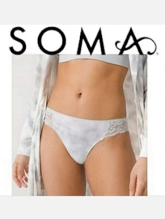 SOMA Vanishing Edge Microfiber Bikini Panty White In The Clouds Print Med NWT