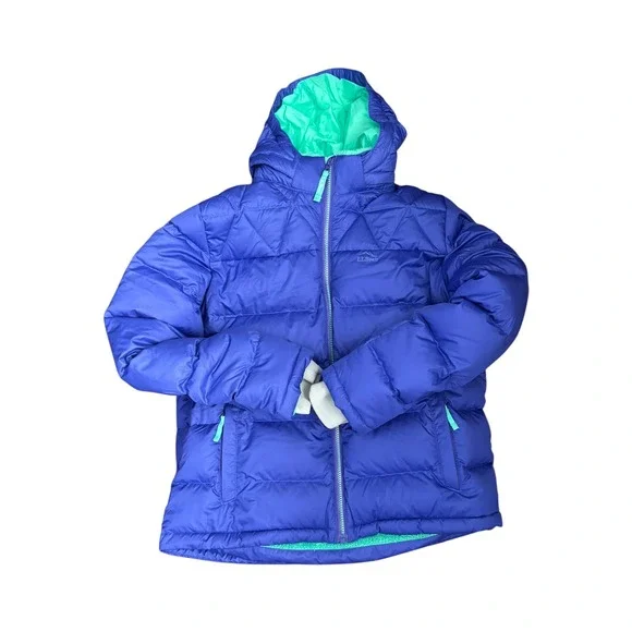 L.L. Bean Kids XL 18 DownTek‎ Hooded Puffer Jacket Fleece Lined Purple 505067