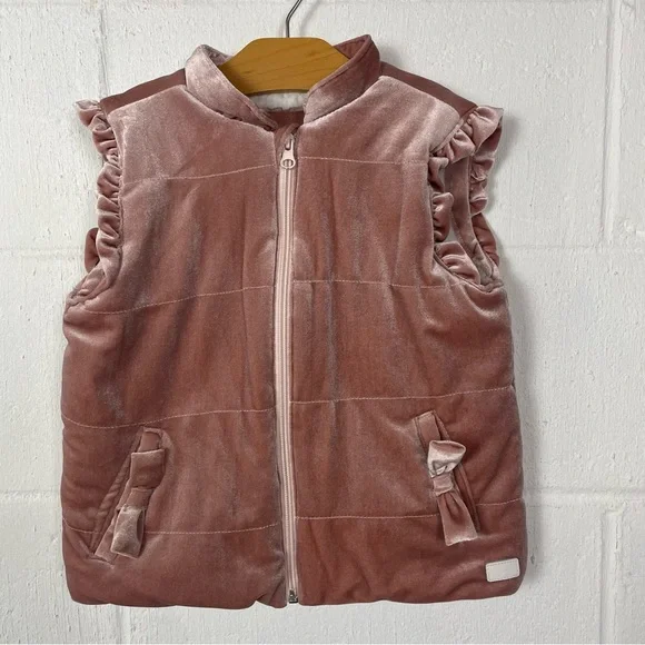7 For All Mankind Girls Velvet Vest Fleece-Lined Dusty Pink Ruffle Bows Dainty 5