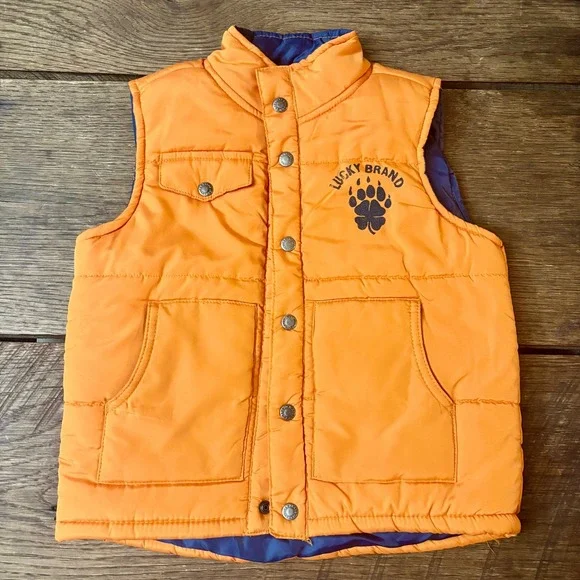 Lucky Brand Boys 5T Puffer Vest with Pockets‎ Orange and Blue