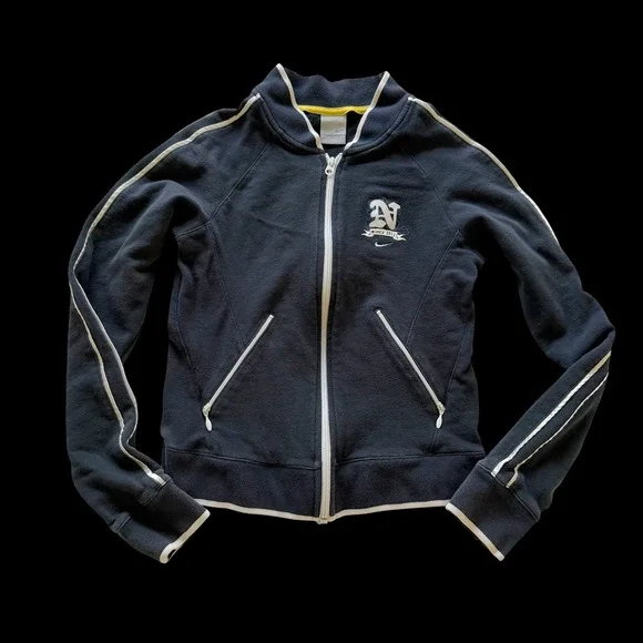 Y2K Nike Girls Navy Blue Full Zip Track Jacket Embroidered Logo M 8-10