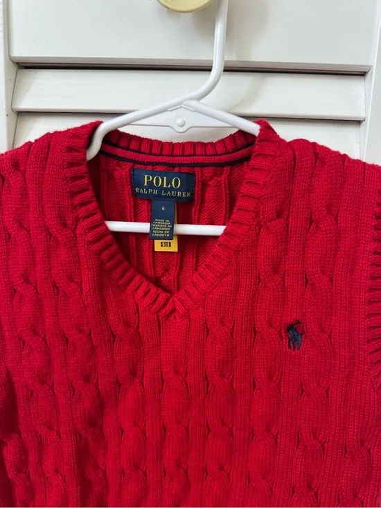 NWOT POLO RALPH LAUREN Classic Cotton Red Knitted Kids Vest Size-6