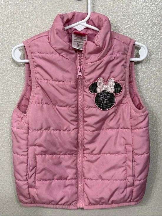 Disney Minnie Mouse Pink Sequin Puffer Vest 2T Flaw