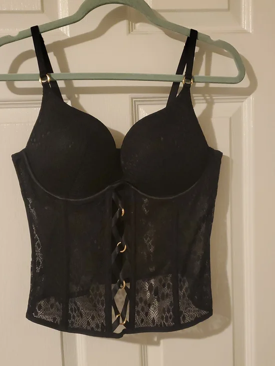 Victoria's Secret Black Lace Longline Bustier Bra