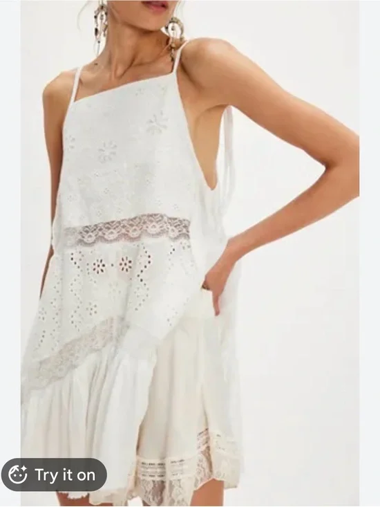 Free People White Eyelet Lace Slip Dress