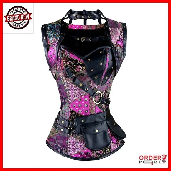 Steampunk Vintage Retro Corset Top Bustier Spiral Steel Boned Adjustable Shrug