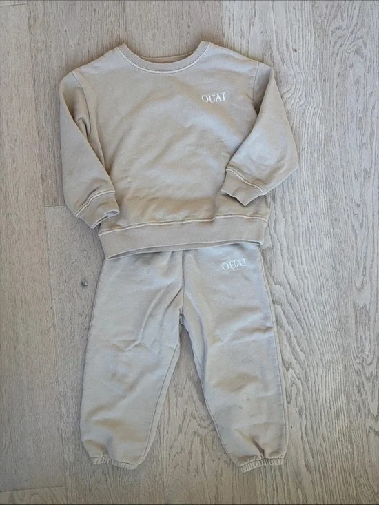 OUAI Kids Neutral Beige Sweatpants & Matching Top Set