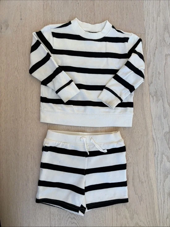 Janie and Jack Black & White Striped Kids Pajama Set