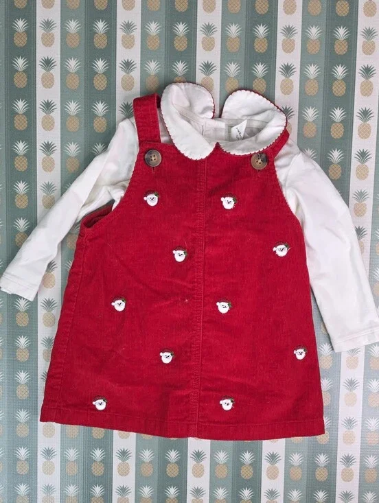Starting Out Corduroy Santa Dress with White Top