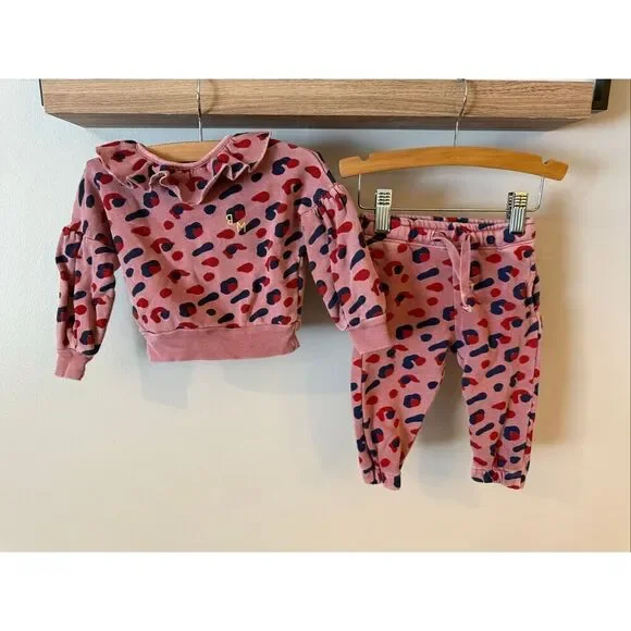BONMOT Organics European Baby Girl Leopard Ruffle Sweatsuit