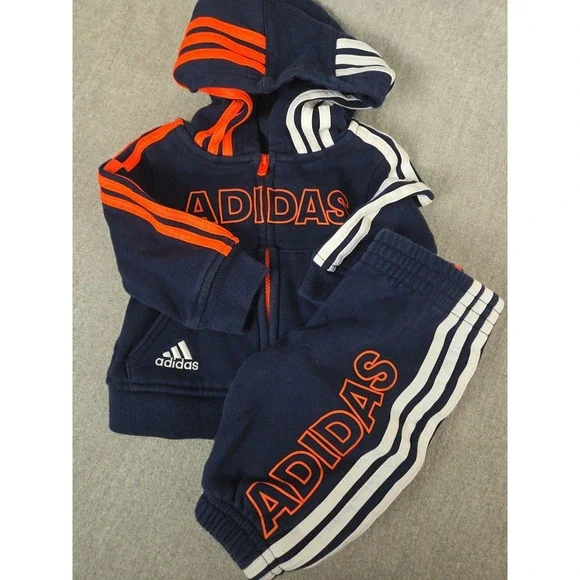 Adidas Tricot Zip Track Jacket & SweatPants Set Boys‎ 3 Months Classic Navy Logo
