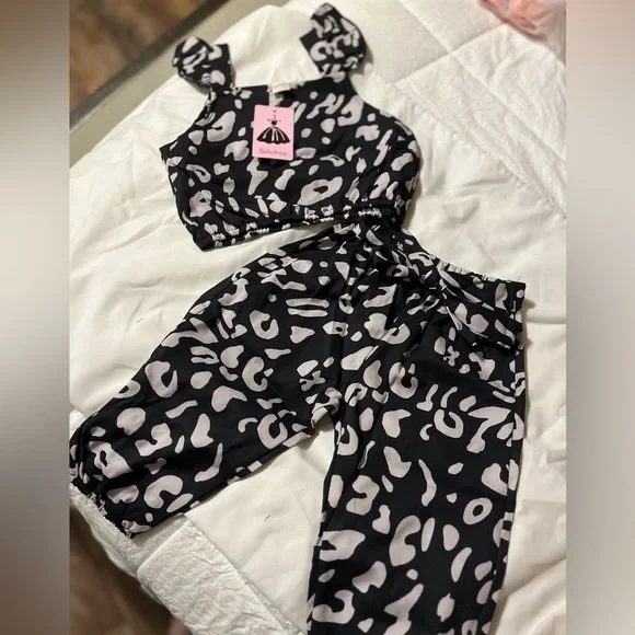 2Pcs Toddler‎ Kids Girls Outfits Leopard T-shirt Tops Long Pants Clothes Set