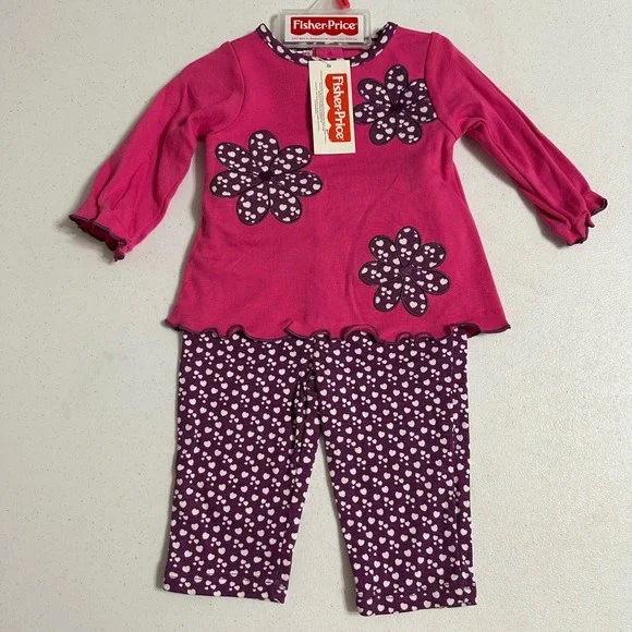 Fisher-Price Floral Heart Tunic & Leggings Set‎ Pink Purple Vintage NWT 3-6M