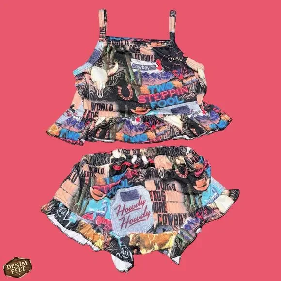 Western Cowboy Print‎ Baby Ruffle Set 0–6M | “Howdy Howdy” Rodeo Outfit NEW/NWOT