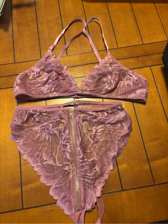 Lace Bralette & High-Waist Thong Set - Dusty Rose, Never worn, see pics