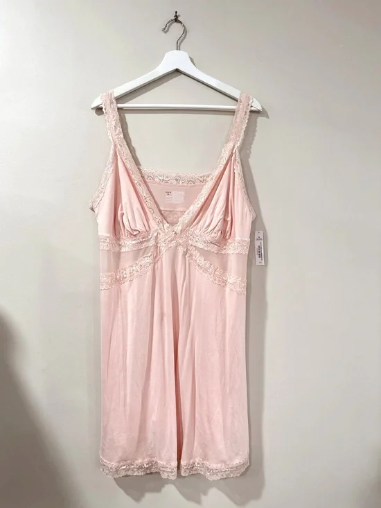Adore Me 2X Pink Lace Chemise Nightgown Sleep Dress Coquette Loungewear NWT