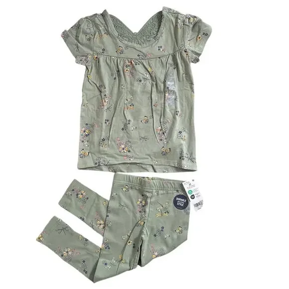 NWT‎ OshKosh Toddler Girls Sage Green Butterfly Short Sleeve Top and Leggings 3T
