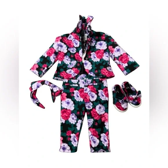 Infant Janie and Jack Floral Two-Piece Outfit with Headband and Shoes 12-18 mths