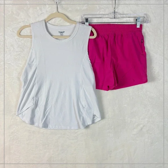 Old Navy Active Tank and Shorts Kids XL‎ 14-16 White Pink Excellent Sporty Set