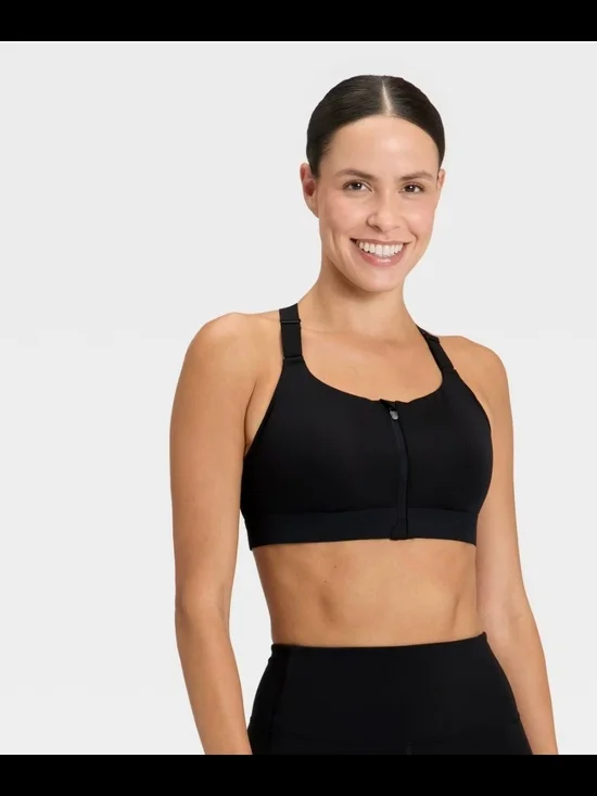 all in motion Black Front-Zip Adjustable Sports Bra