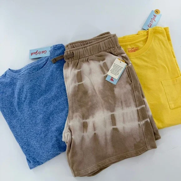 Cat & Jack Shirt Shorts Set 3pc‎ Casual Bundle Kids XXL 16/18 Blue Yellow Tan