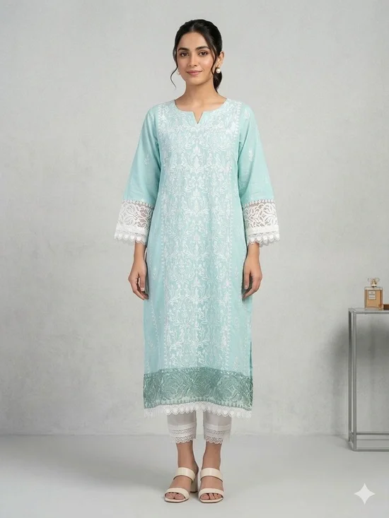Women's Light Aqua Embroidered dress 3 pc