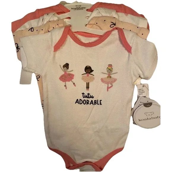Koala Baby Onepiece Bodysuit  4 Pc Set Tutu Pink Ballerina Dancer Bows  3-6 Mth