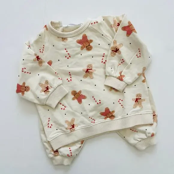 Zara Baby Gingerbread Print Sweatshirt & Joggers Set 3-6m NWT