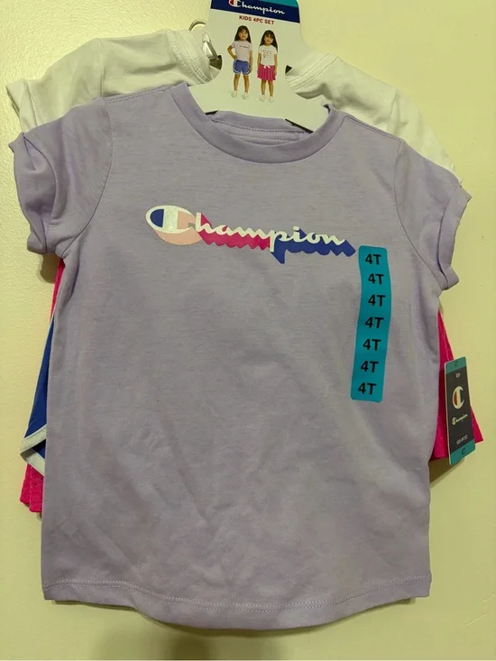 Champion Lavender Short Sleeve Tee with Multicolor Logo - 4T