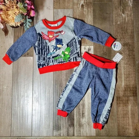 NWT PJ Masks Boys' Wings Stripes Shields Pullover & Jogger 2 Pc Outfit Set 18M