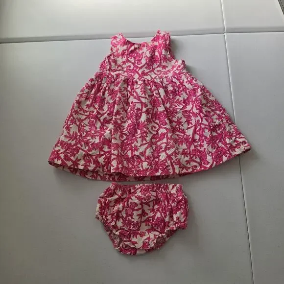 Lilly Pulitzer Dress Set Girls 18-24 Months Pink Floral Corduroy Lined 2 Piece