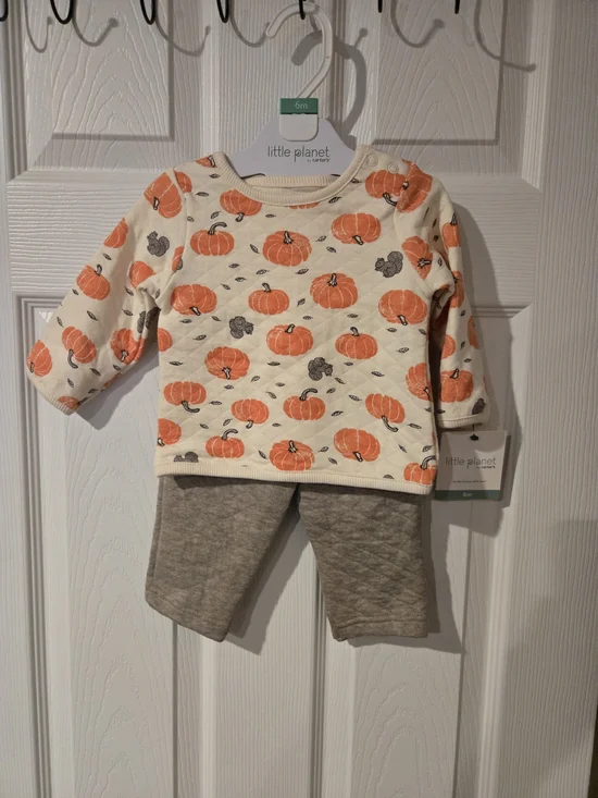 Little Planet Pumpkin Print Baby Top and Quilted Pants 6 Months