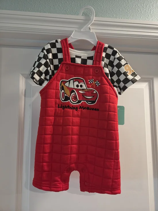 Disney Nwt Red Quilted Lightning McQueen Overall Set Size 18months