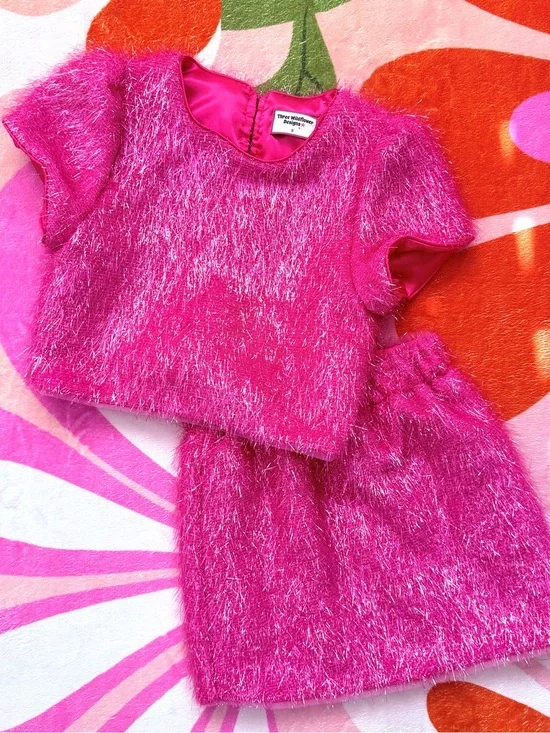 Girls' hot pink tinsel skirt set