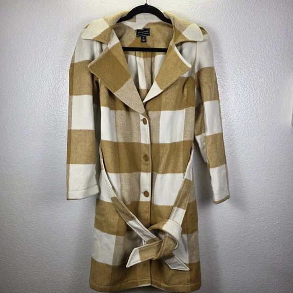 G by Giuliana Women's Black Label Plaid Trench Coat Camel Combo Size MP‎