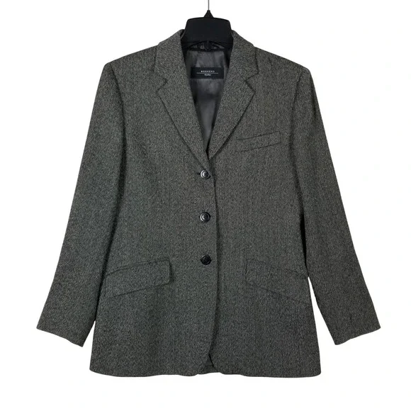 Weekend Max Mara Blazer Women Medium Grey Herringbone 3-Button Wool Blend Jacket
