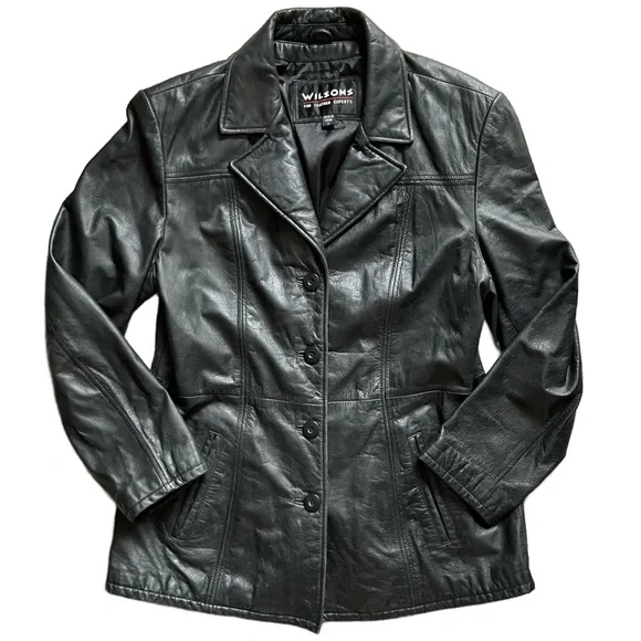 Wilson’s Leather Black Leather Blazer Jacket Large