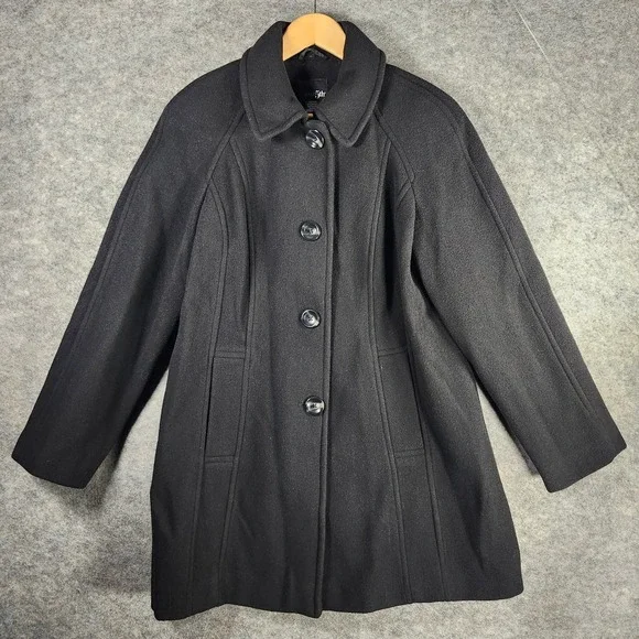 east5th Petite Medium Black Wool‎ Pea Coat Classic Button Front Women Outerwear