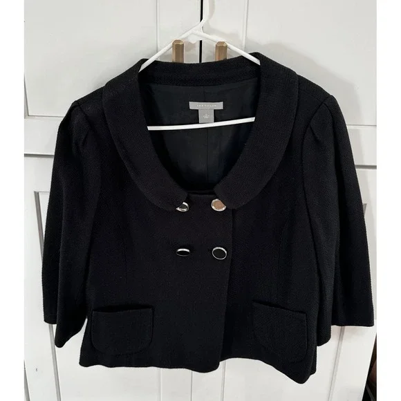 Ann Taylor Black Textured Cropped Blazer Jacket Women's 12‎