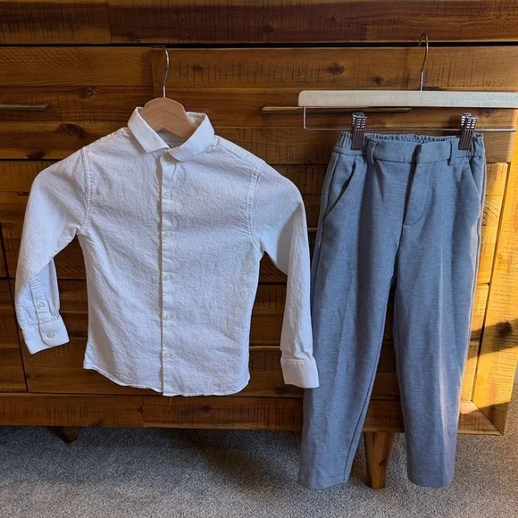 Zara Boy’s White Button-Up Shirt and Blue Trousers Set