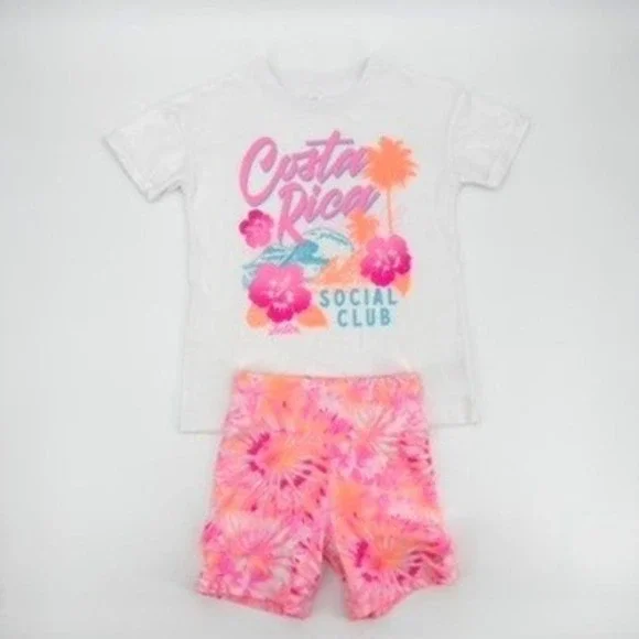 Justice Girls Costa Rica Social Club Graphic Tee and Tie Dye Bike Shorts Set M10