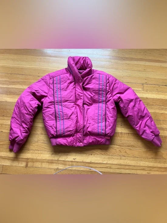 Vintage 80s retro duck down ski jacket bubble coat pink cropped M mountain goat