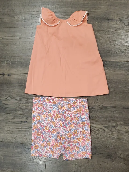 Peach Ruffle Collar Kids Matching Set