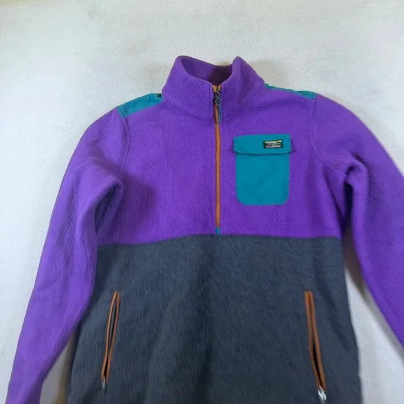 LL Bean Mountain Classic Fleece Pullover Purple Charcoal‎ Colorblock XS Regular