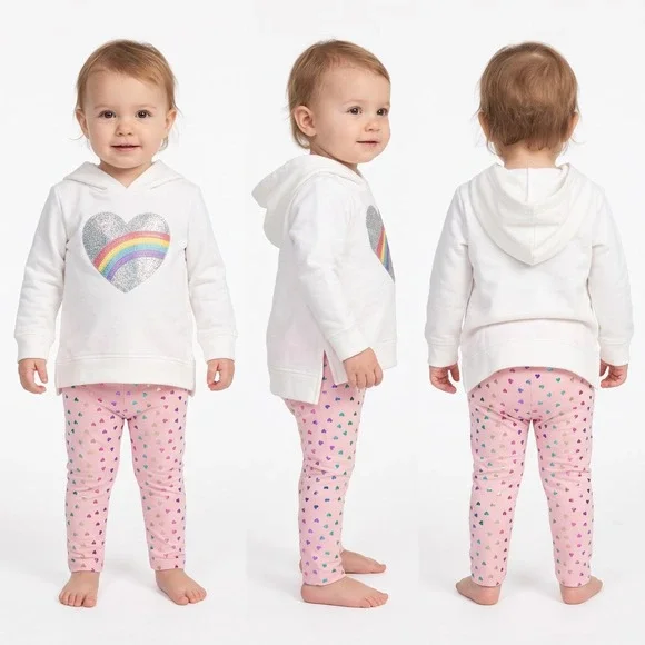Btween Baby Girls Fleece Heart Hoodie & Leggings Outfit Set 24 Months White Pink