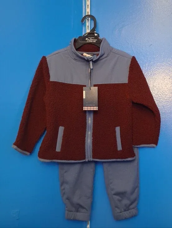Ben Sherman Toddler Two-Piece Sherpa Set in Brick Red & Dusty Blue