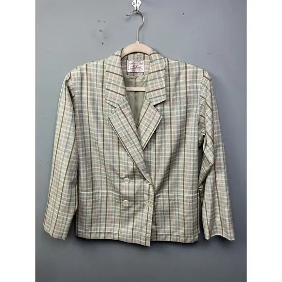 Counry Sophisticates Petite‎ Pendleton Jacket Blazer Womens 4 Tan Silk Plaid VTG
